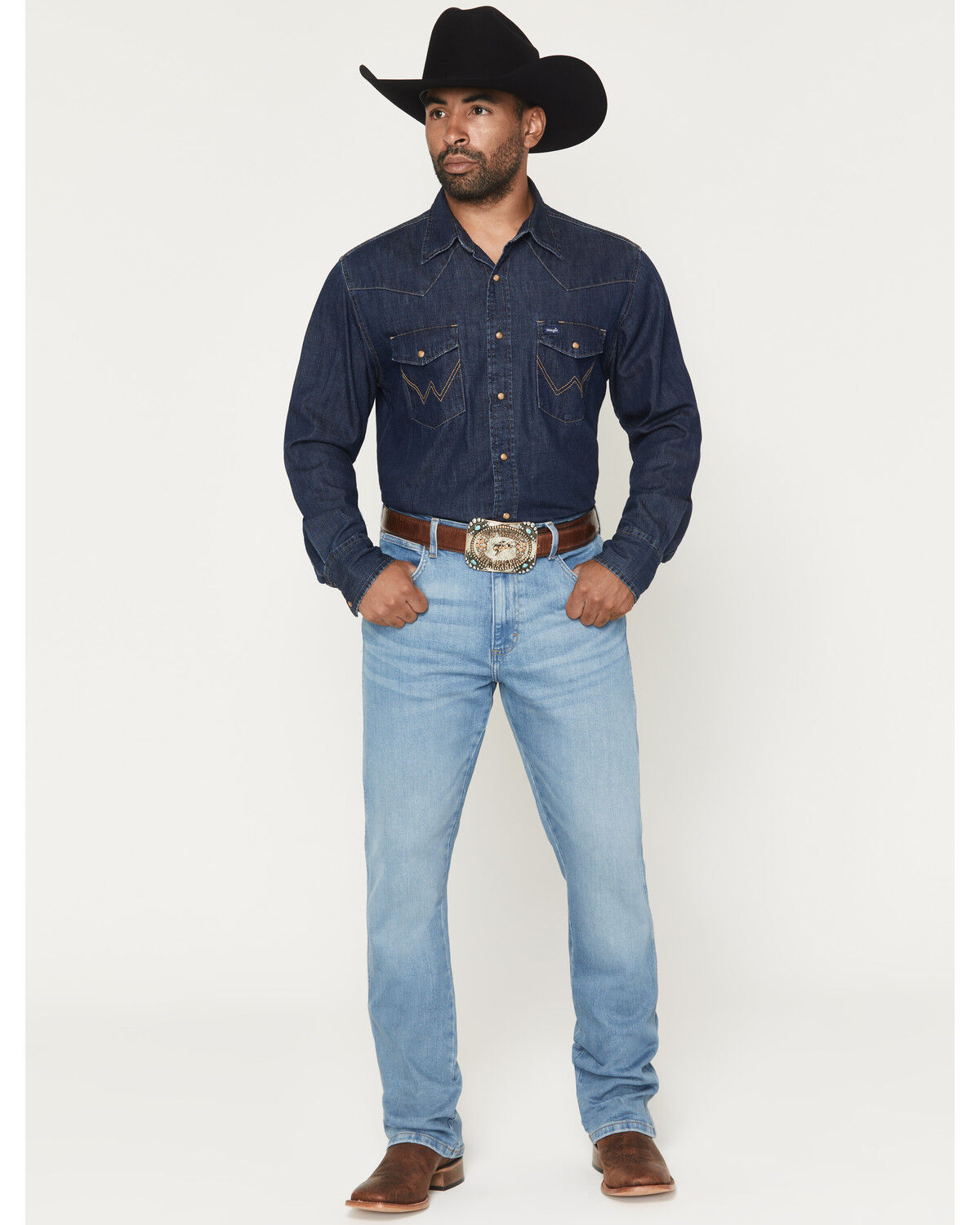 Image #1 - Wrangler Retro Men's Light Wash Slim Bootcut Stretch Denim Jeans, Medium Wash, hi-res