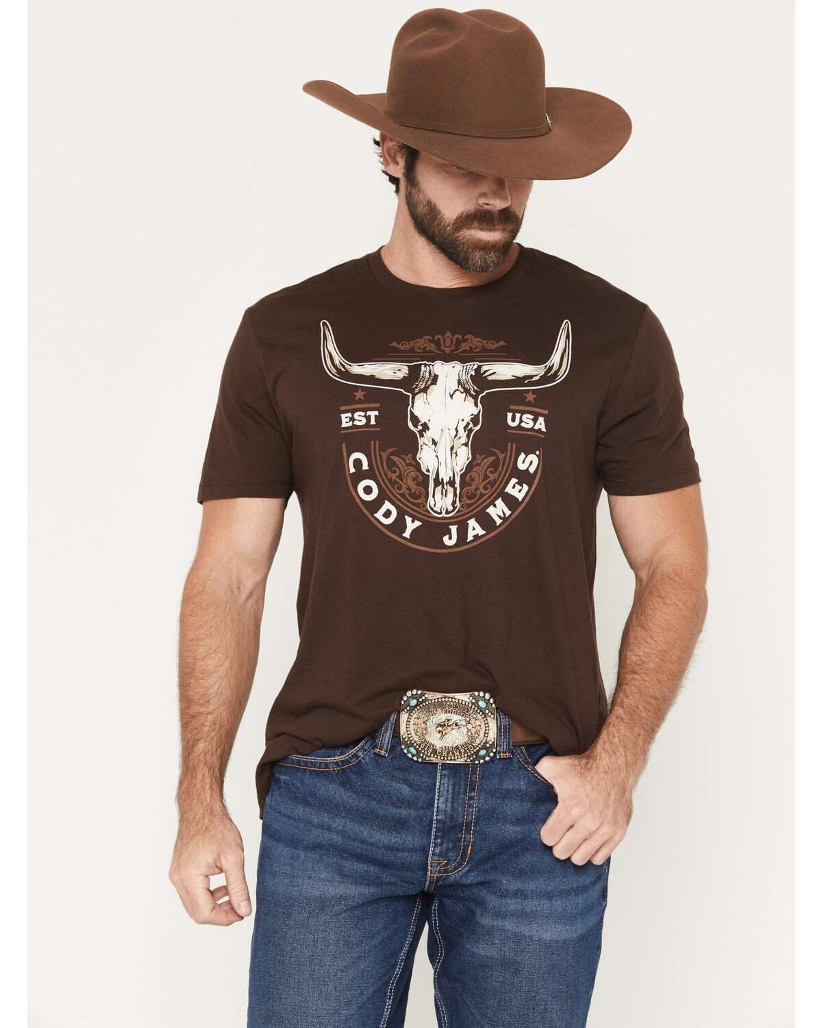Image #1 - Cody James Men's USA Steerehead Short Sleeve Graphic T-Shirt, Dark Brown, hi-res