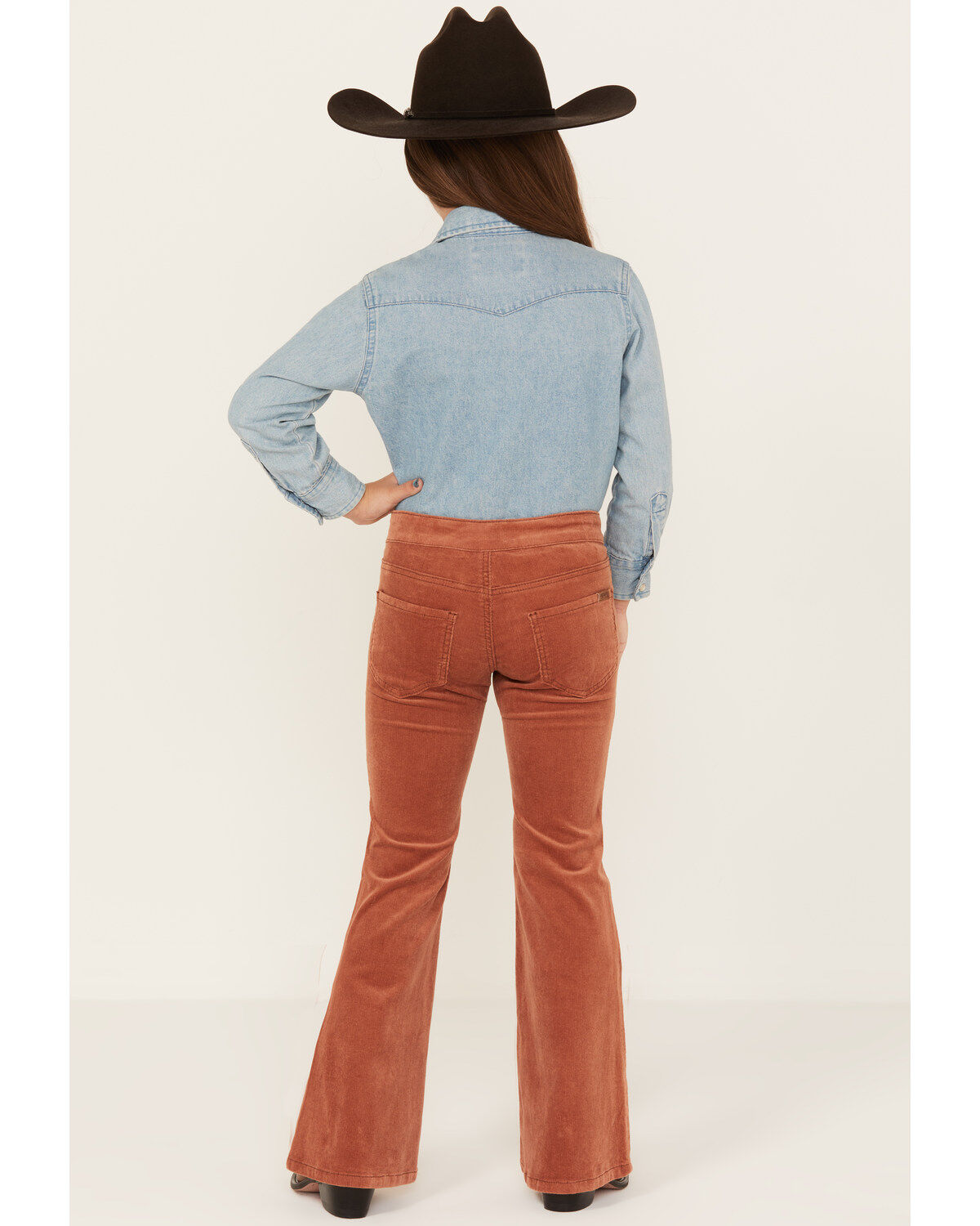 Image #3 - Rock & Roll Denim Girls' Corduroy Bargain Button Stretch Flare Jeans, Rust Copper, hi-res