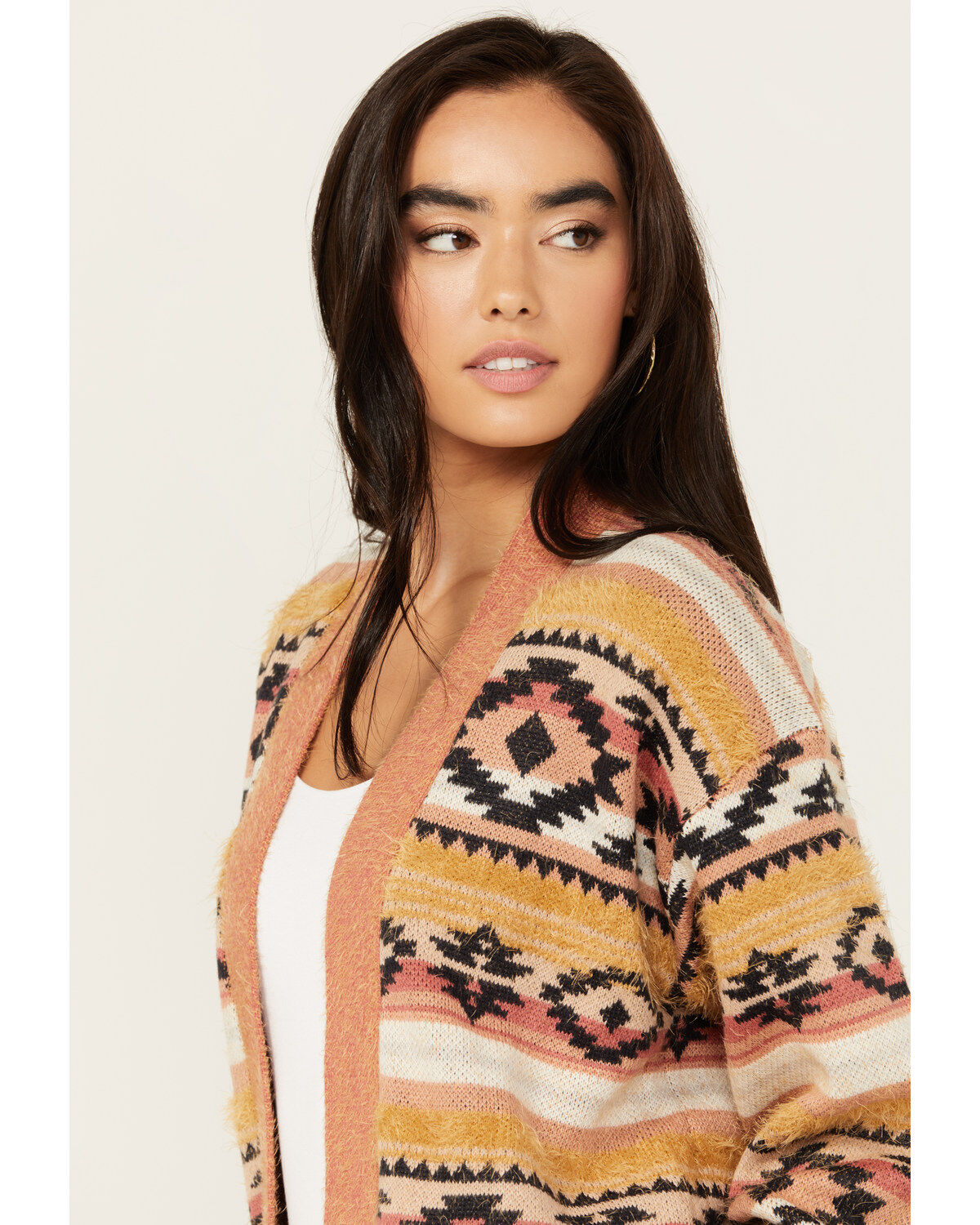 Image #2 - Cruel Girl Women's Southwestern Striped Eyelash Cardigan, Yellow, hi-res