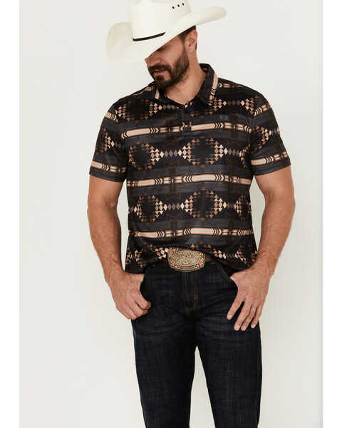 Rock & Roll Denim Men's Boot Barn Exclusive Southwestern Print Short Sleeve Polo Shirt , Black, hi-res
