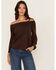 Image #1 - Shyanne Women's Solid Faux Suede Off The Shoulder Long Sleeve Shirt, Chocolate, hi-res