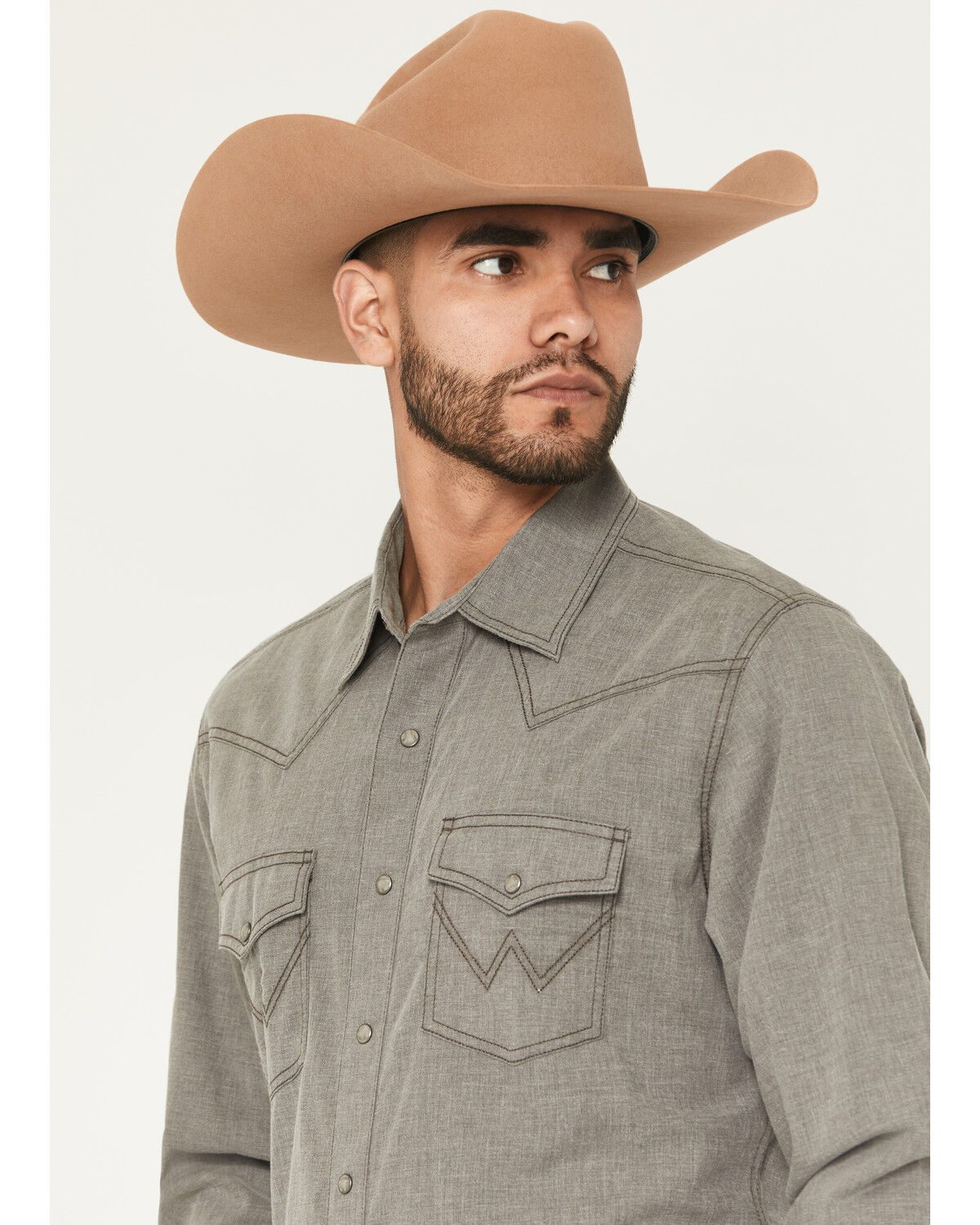 Image #2 - Wrangler Retro Men's Solid Long Sleeve Snap Western Shirt, Brown, hi-res