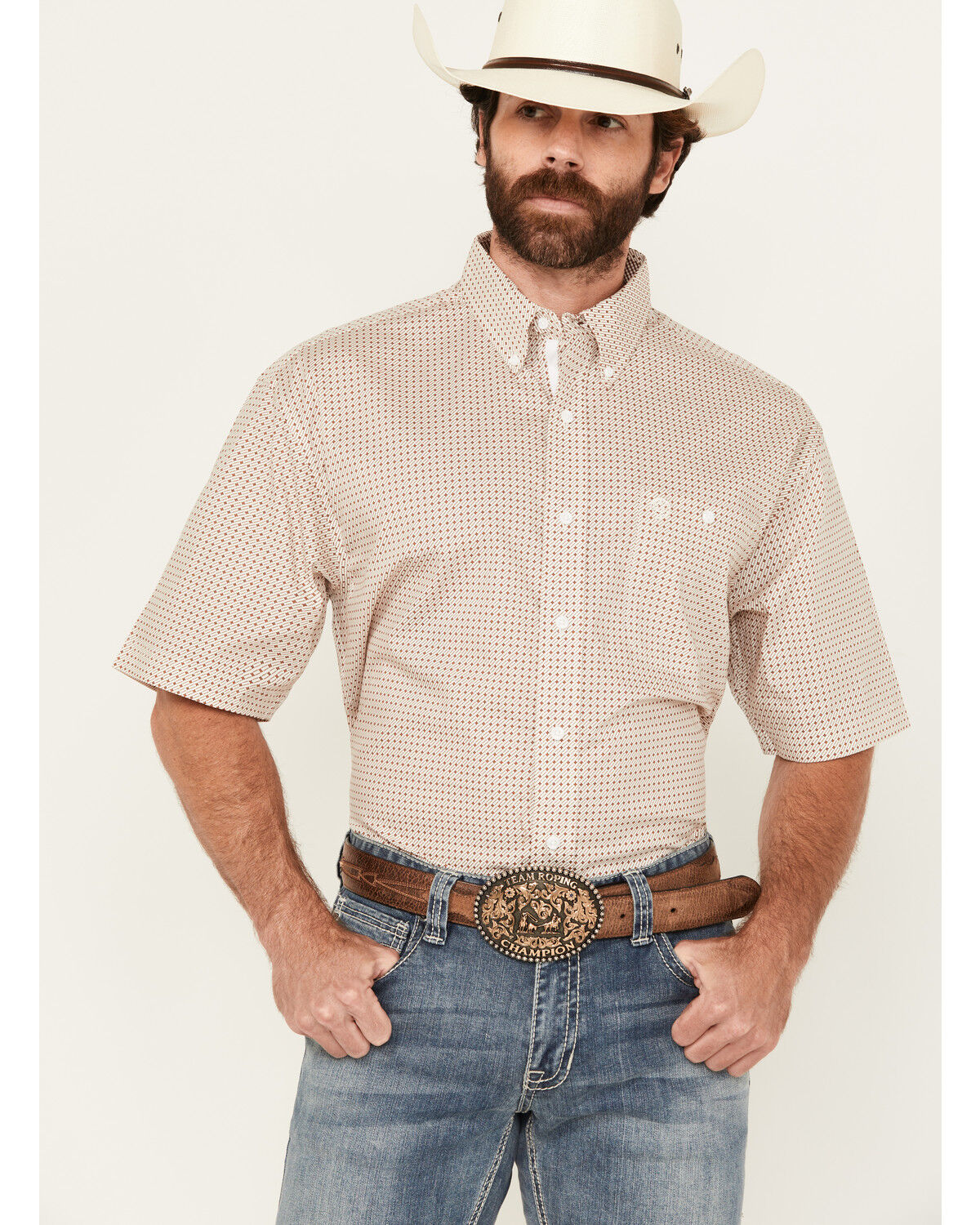 Image #2 - George Strait by Wrangler Men's Geo Print Short Sleeve Stretch Western Shirt, White, hi-res