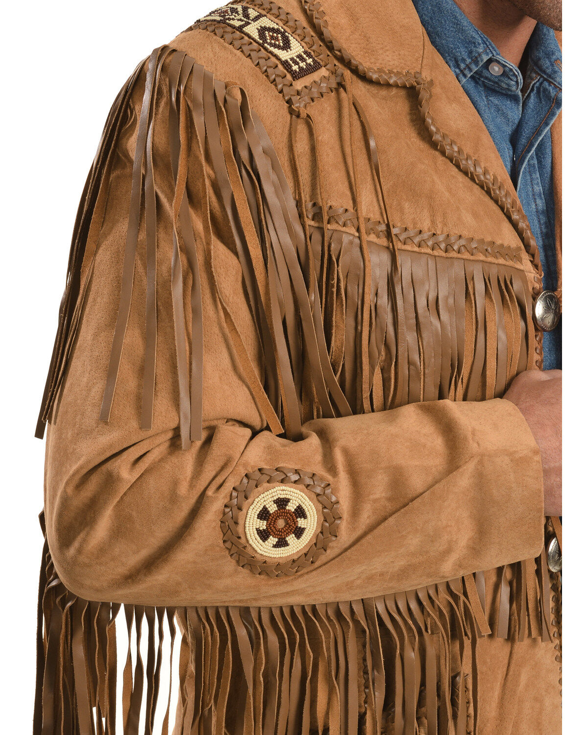 Image #4 - Scully Men's Hand Laced Bead Trim Coat, Buck Tan, hi-res