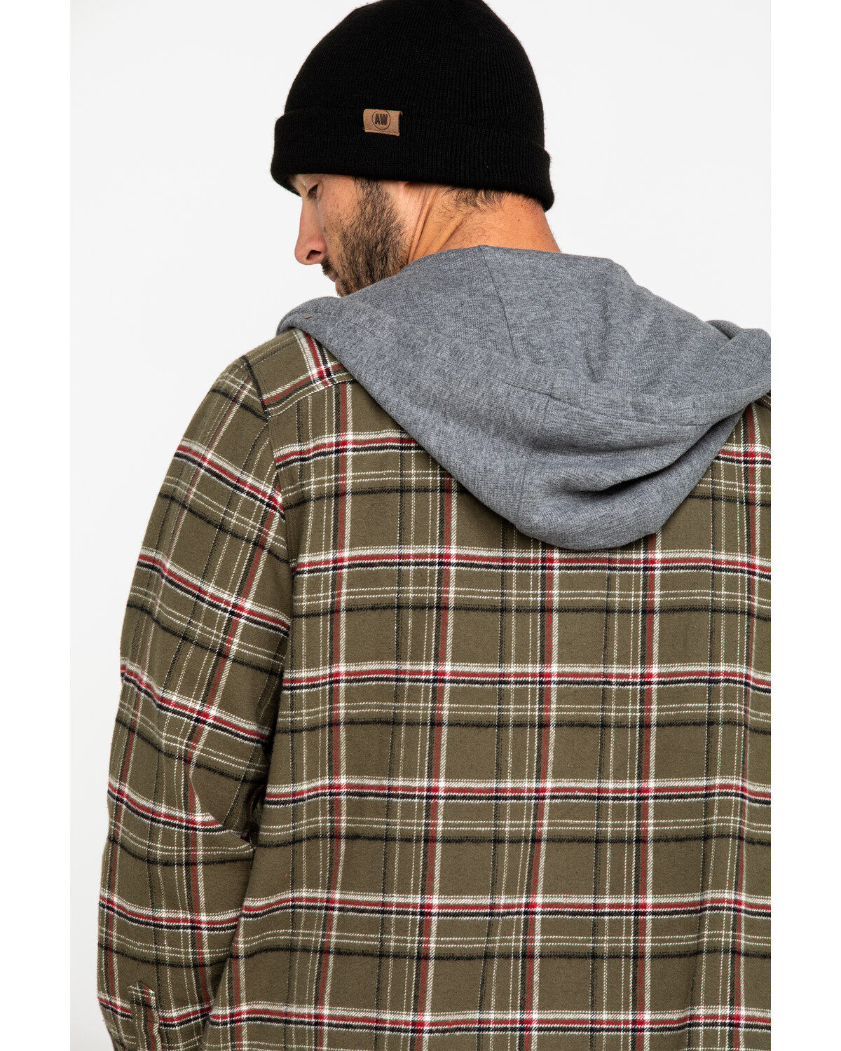 Image #5 - Hawx Men's Olive Mission Plaid Hooded Long Sleeve Work Shirt Jacket, , hi-res
