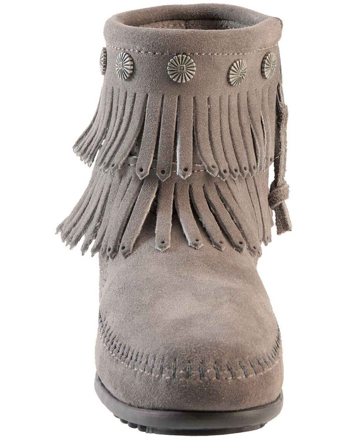 Image #5 - Minnetonka Double Fringe Side Zip Moccasin, Grey, hi-res