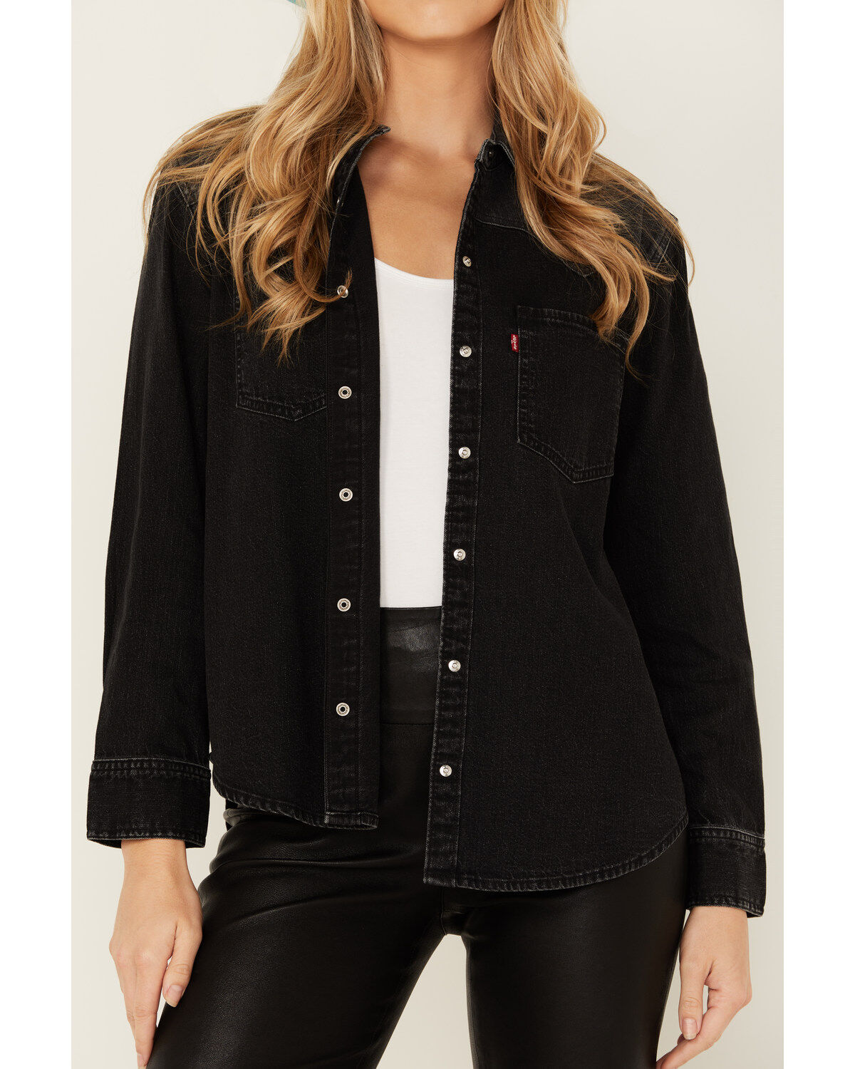 Image #3 - Levi's Women's Teodora Western Denim Studded Shirt, Black, hi-res