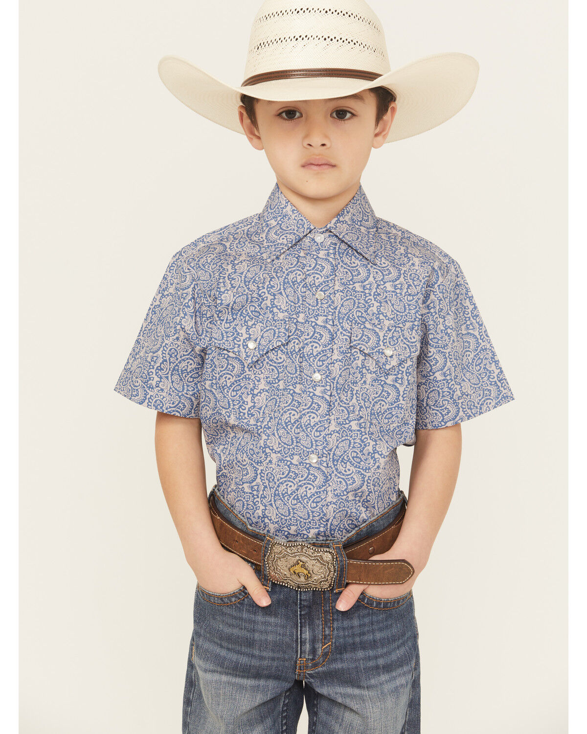 Ely Walker Boys´ Paisley Print Short Sleeve Pearl Snap WesternShirt
