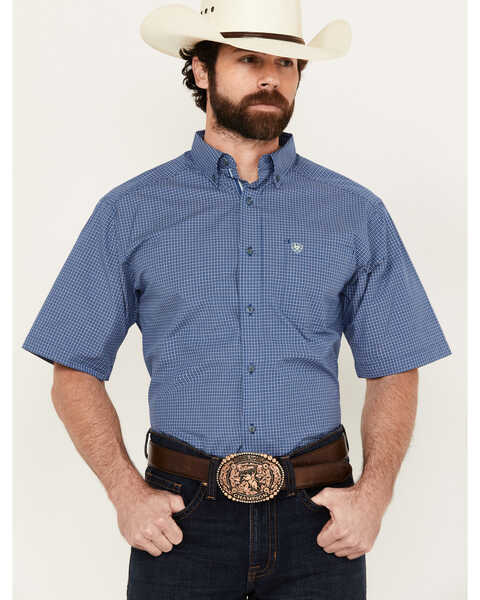 Ariat Men's Pro Series Devin Classic Fit Short Sleeve Button-Down Western Shirt - Big , Navy, hi-res