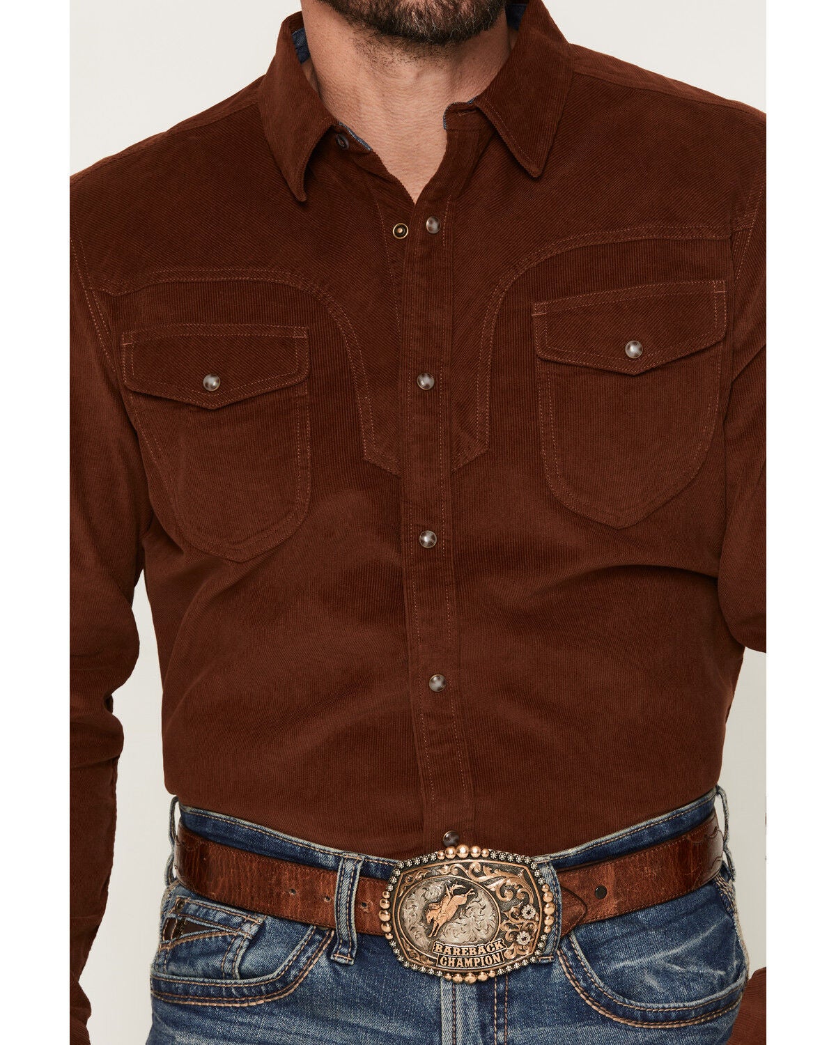 Image #3 - Cody James Men's Rusty Nail Solid Corduroy Long Sleeve Snap Western Shirt, Rust Copper, hi-res