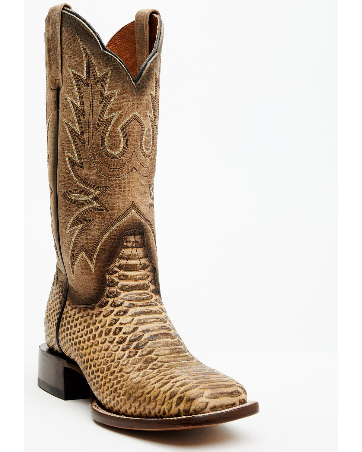 Image #1 - Dan Post Women's 12" Faux Python Western Boots - Broad Square Toe, Honey, hi-res