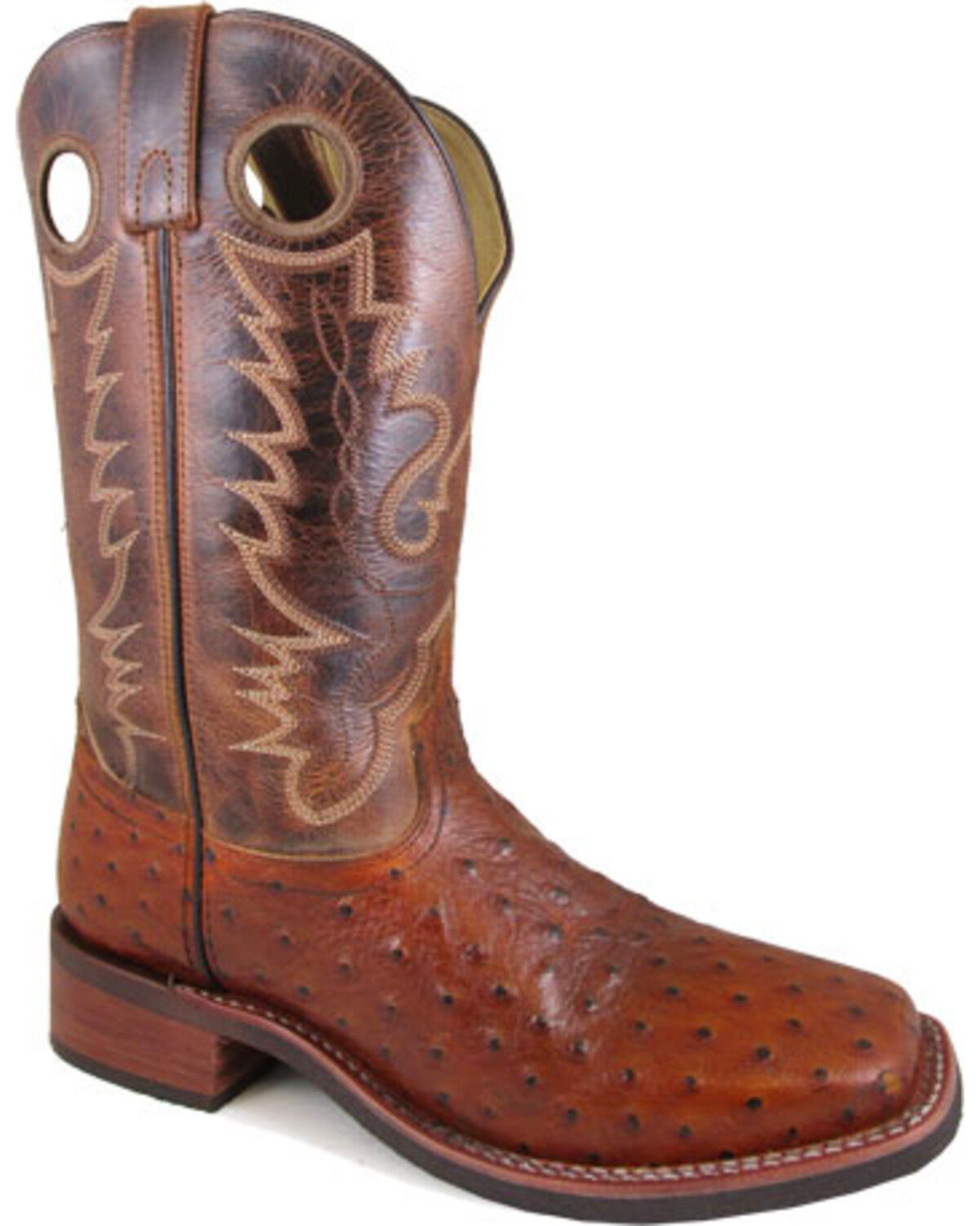 Image #1 - Smoky Mountain Men's Danville Ostrich Print Boots - Square Toe, Cognac, hi-res
