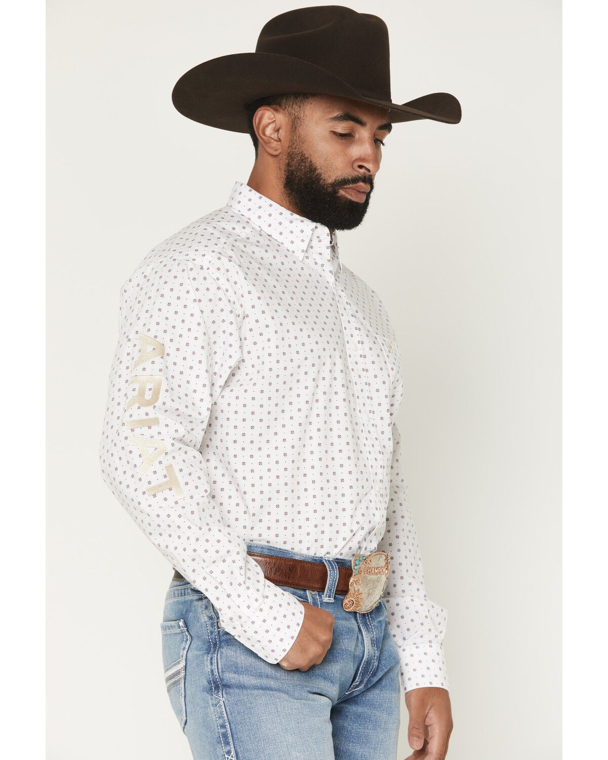 Image #2 - Ariat Men's Team Wake Geo Print Long Sleeve Button-Down Western Shirt, White, hi-res