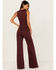 Flying Tomato Women's Wide Leg Tank Jumpsuit, Burgundy, hi-res
