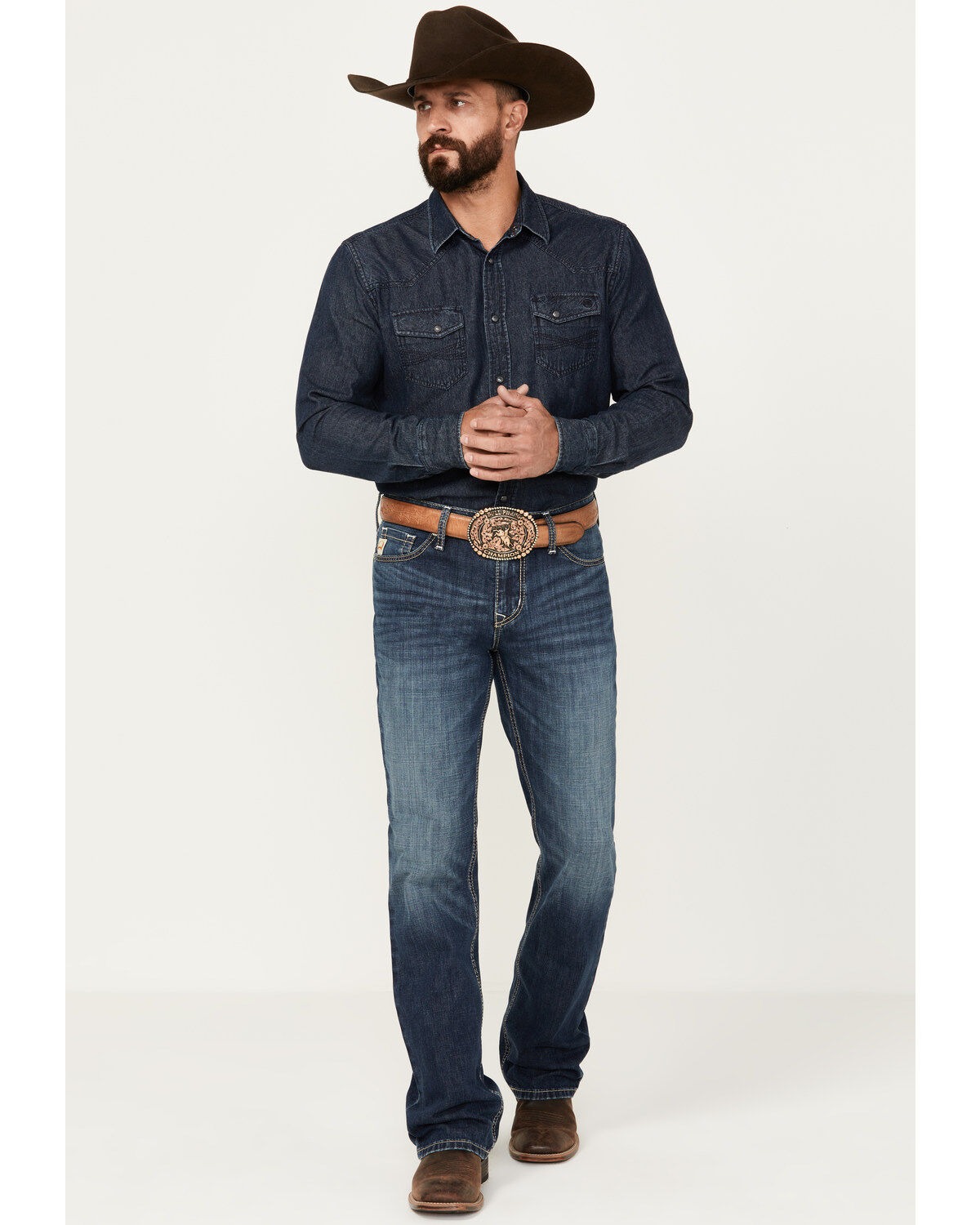 Image #1 - Cinch Men's Ian Dark Wash Slim Bootcut Performance Stretch Denim Jeans, Indigo, hi-res