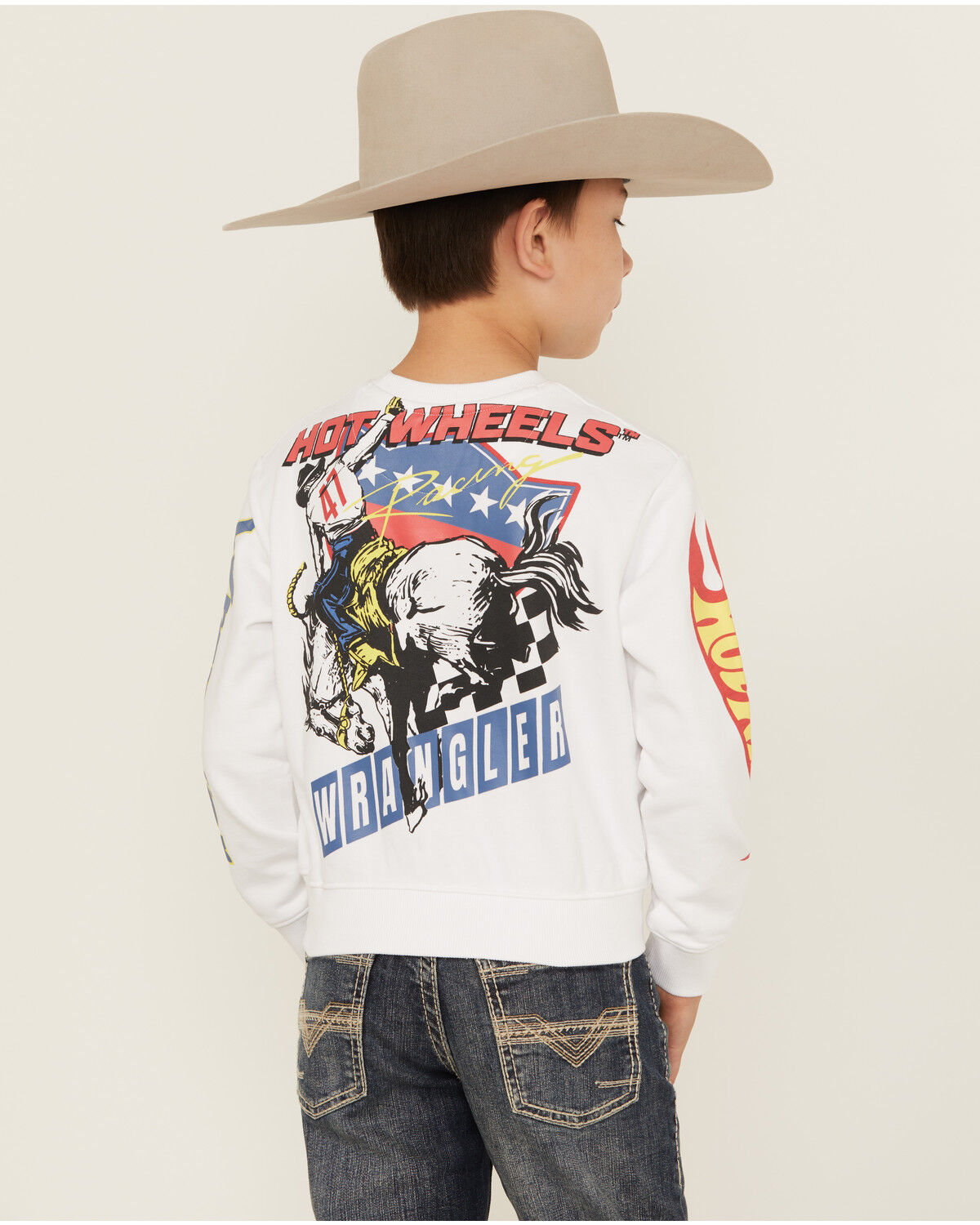 Image #4 - Wrangler® x Hot Wheels™ Boys' Rodeo Crew Neck Sweatshirt, White, hi-res