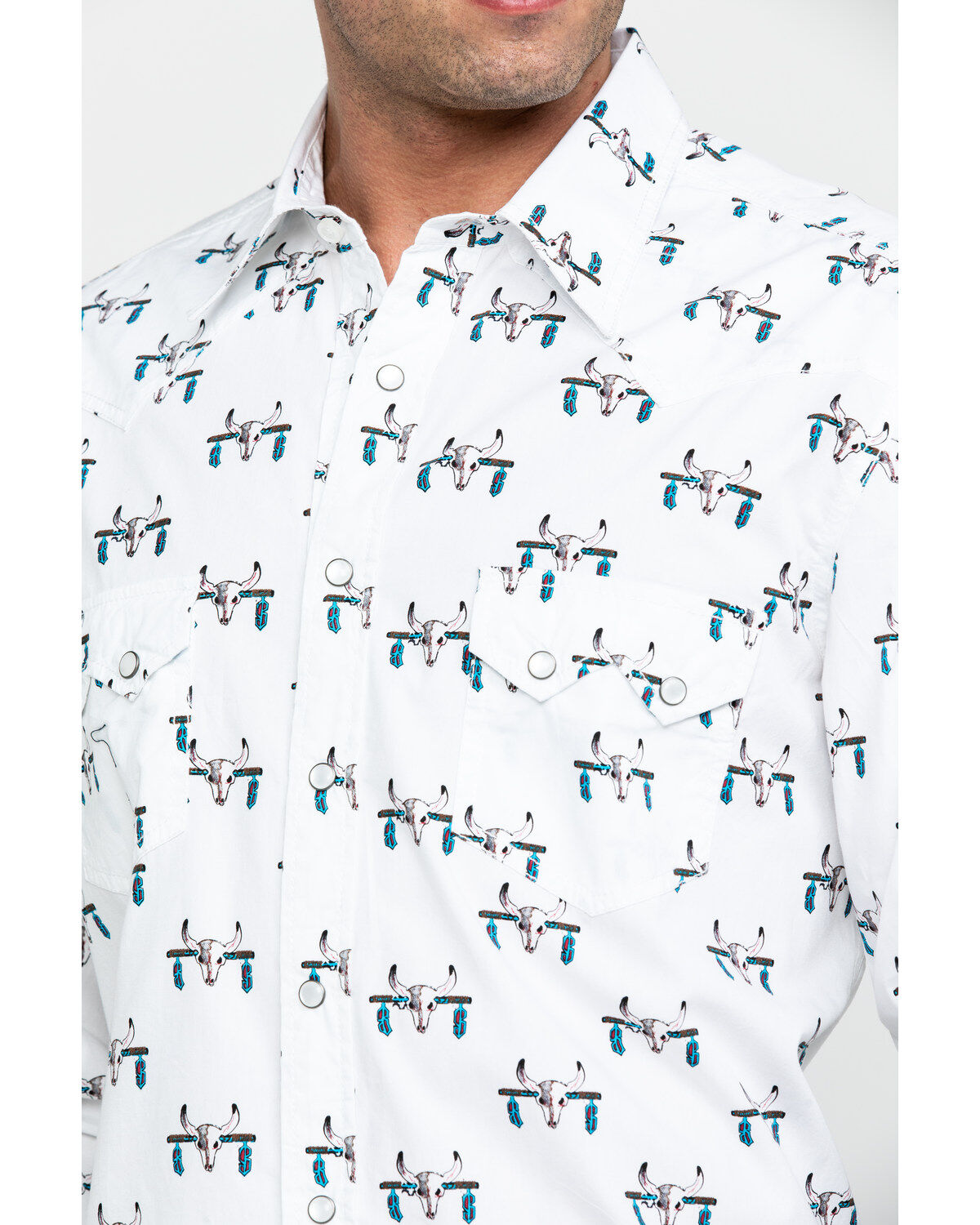 Image #4 - Rock & Roll Denim Men's Bull Skull Print Long Sleeve Western Shirt, Charcoal, hi-res