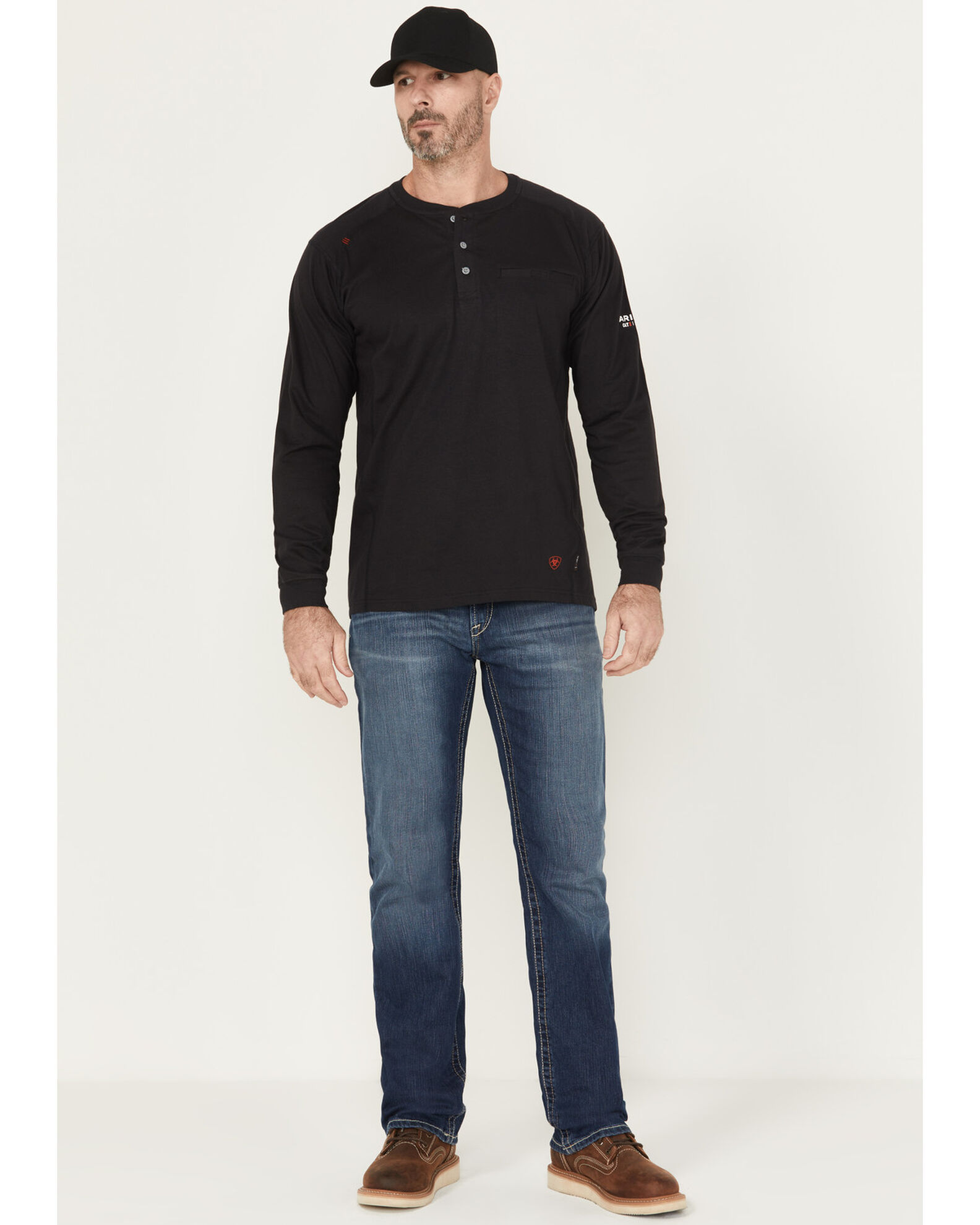 Image #1 - Ariat Men's FR M5 Slim DuraStretch Truckee Stackable Straight Leg Jeans, Blue, hi-res