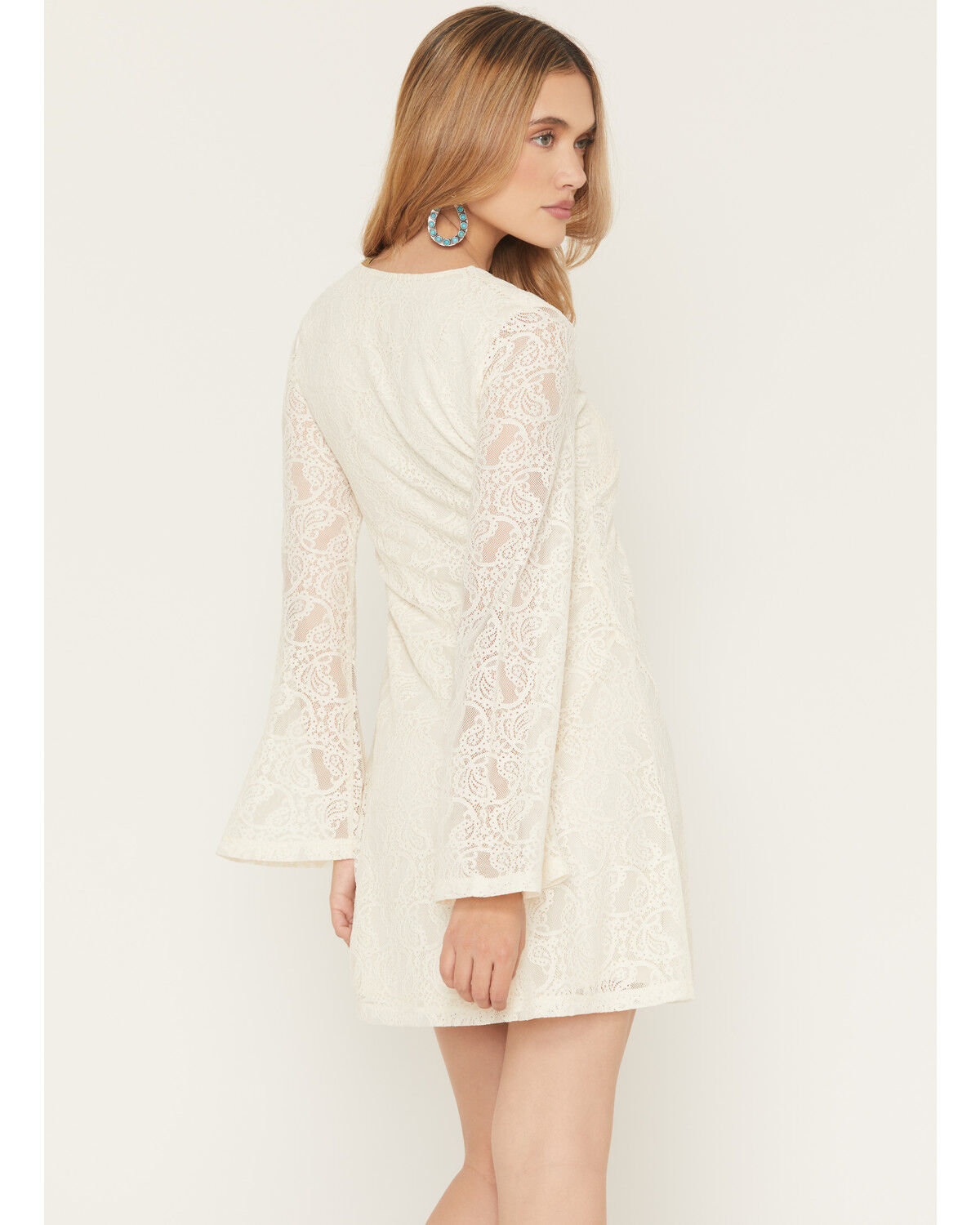 Image #4 - Shyanne Women's Long Bell Sleeve Lace Mini Dress, Cream, hi-res