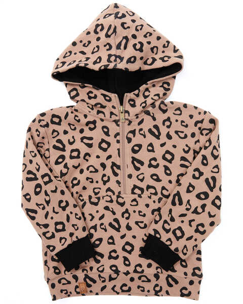 Ampersand Avenue Infant & Toddler Girls' Tan & Black Leopard Print 1/4 Zip Pullover , Tan, hi-res