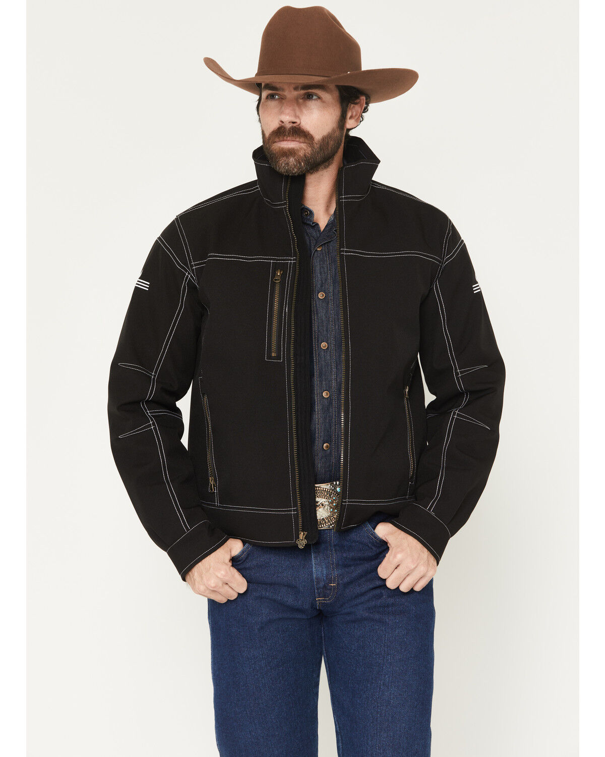 Image #1 - Cowboy Hardware Men's Woodsman Softshell Jacket, Black, hi-res