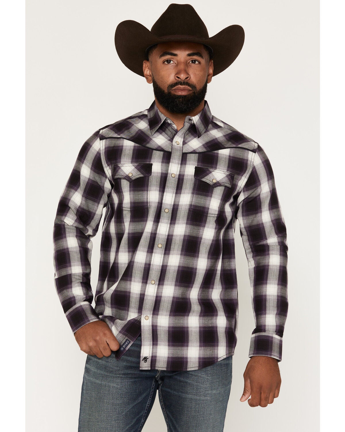 Moonshine Spirit&reg;&nbsp;Men's Trigger Code Plaid Print Long Sleeve Snap Western Shirt, Purple, hi-res