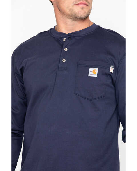 Image #4 - Carhartt Men's FR Henley Long Sleeve Work Shirt, Navy, hi-res