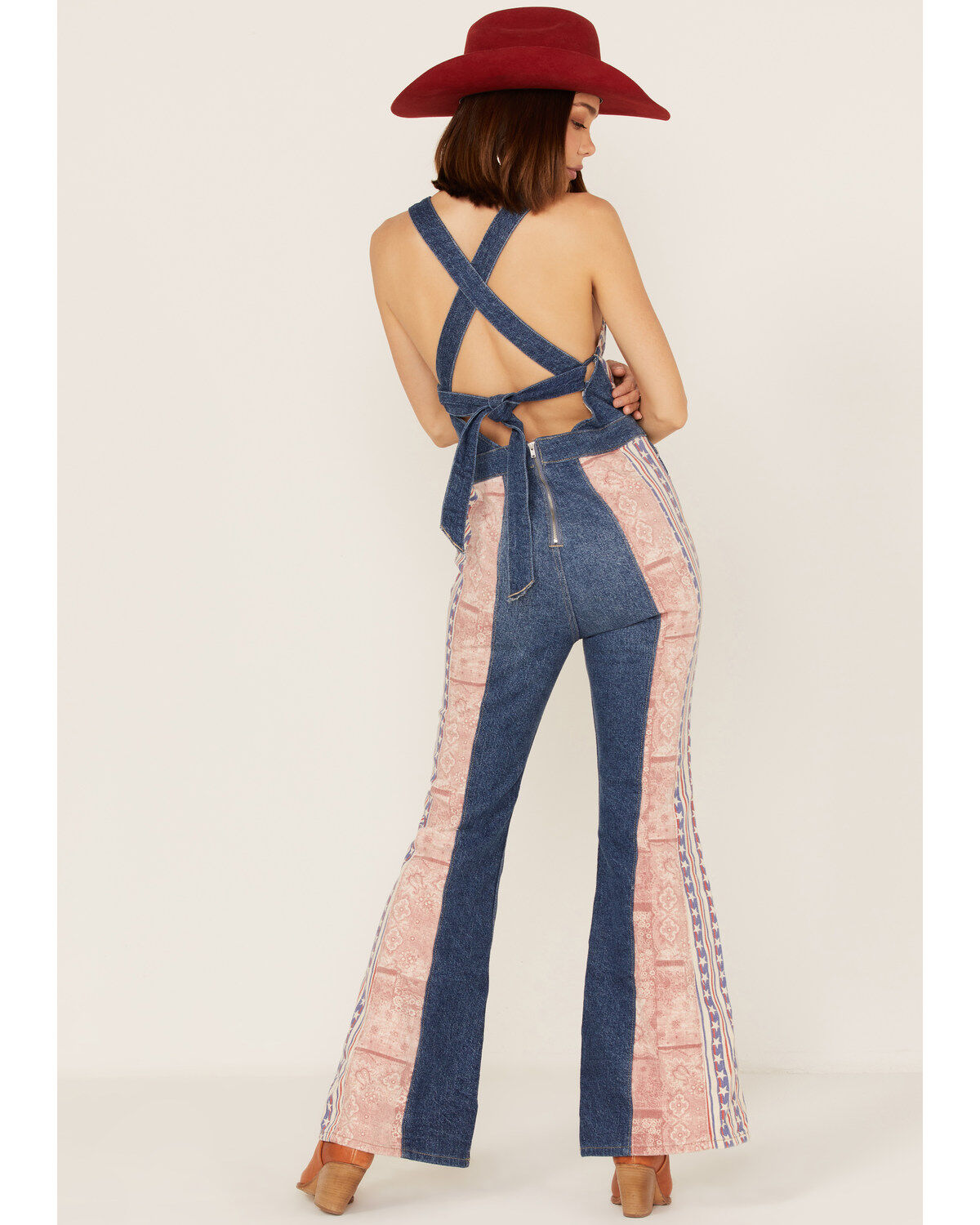 Image #4 - Free People Women's Medium Wash Patchwork Dallas Denim Jumpsuit, Blue, hi-res