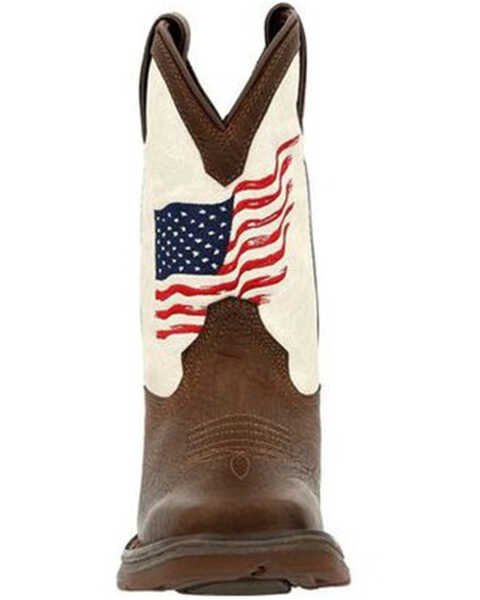 Durango Boys' Rebel Distressed Flag Western Boots - Square Toe, White, hi-res