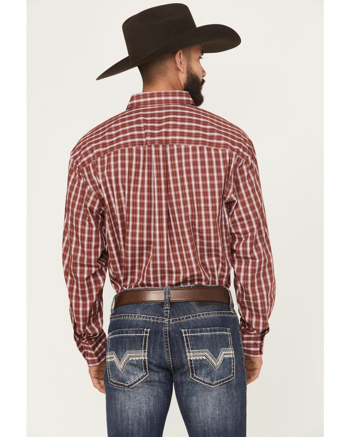 Image #4 - Wrangler Men's Plaid Print Long Sleeve Button-Down Stretch Western Shirt, Burgundy, hi-res