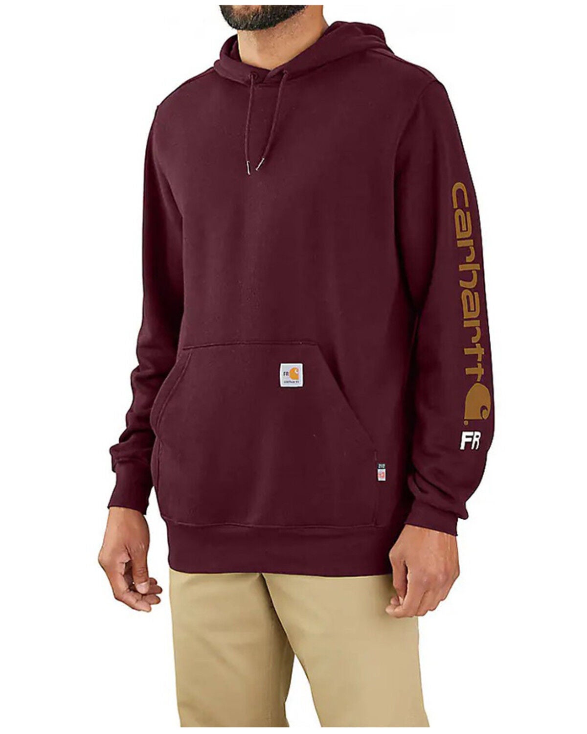 Carhartt Men's FR Force&reg; Midweight Logo Hooded Sweatshirt, Wine, hi-res