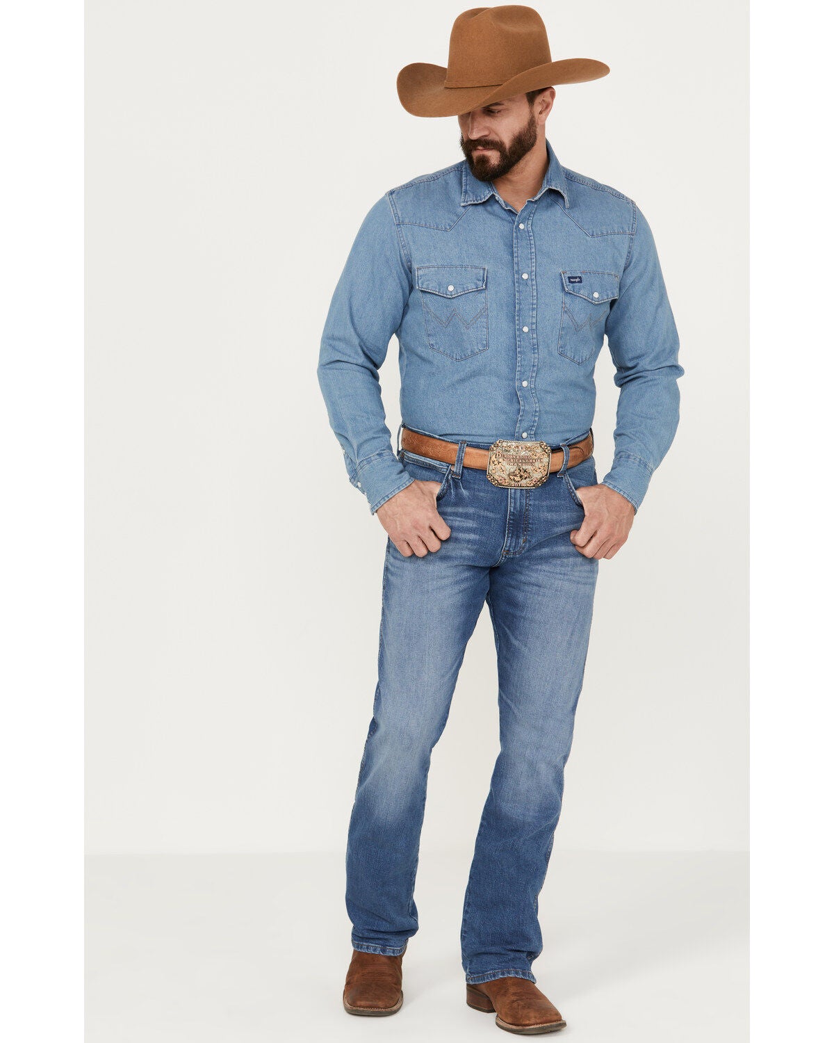 Image #1 - Wrangler Retro Men's Fresian Light Wash Slim Bootcut Stretch Jeans - Long, Light Wash, hi-res