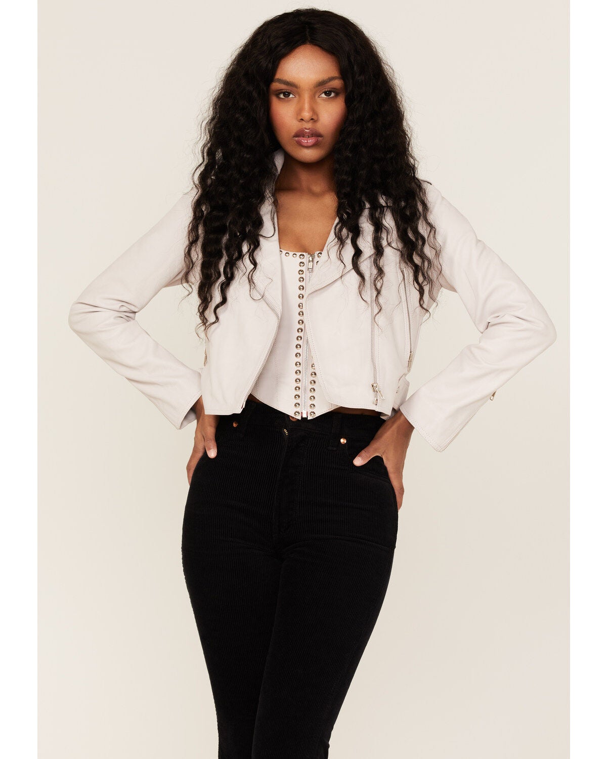 Understated Leather Women's Lil Mamma Leather Moto Jacket, Violet, hi-res
