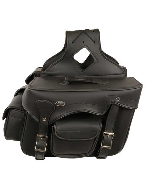 Image #2 - Milwaukee Leather Double Front Pocket Reflective Throw Over Saddle Bag, Black, hi-res