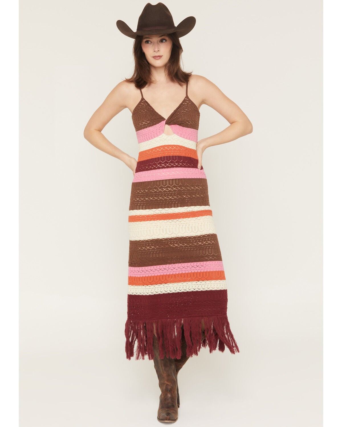 Image #3 - Shyanne Women's Striped Sleeveless Sweater Midi Dress, Burgundy, hi-res
