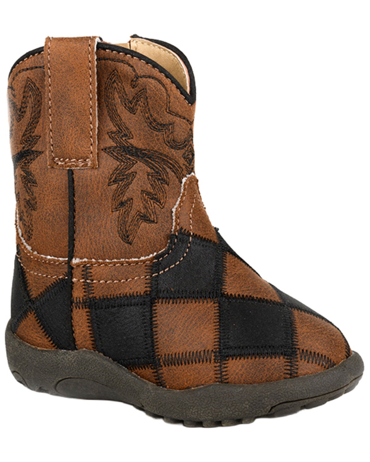 Roper Infant Boys' Cowbabies Bird Blocks Western Boots - Broad Square Toe, Black, hi-res