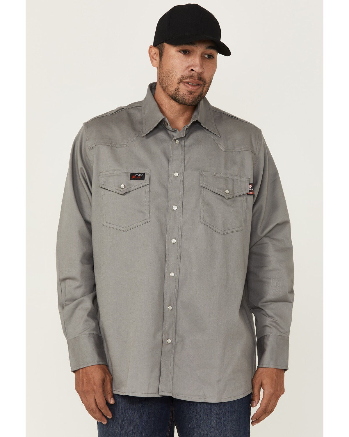 Forge Workwear Men's FR Solid Long Sleeve Snap Work Shirt, Light Grey, hi-res