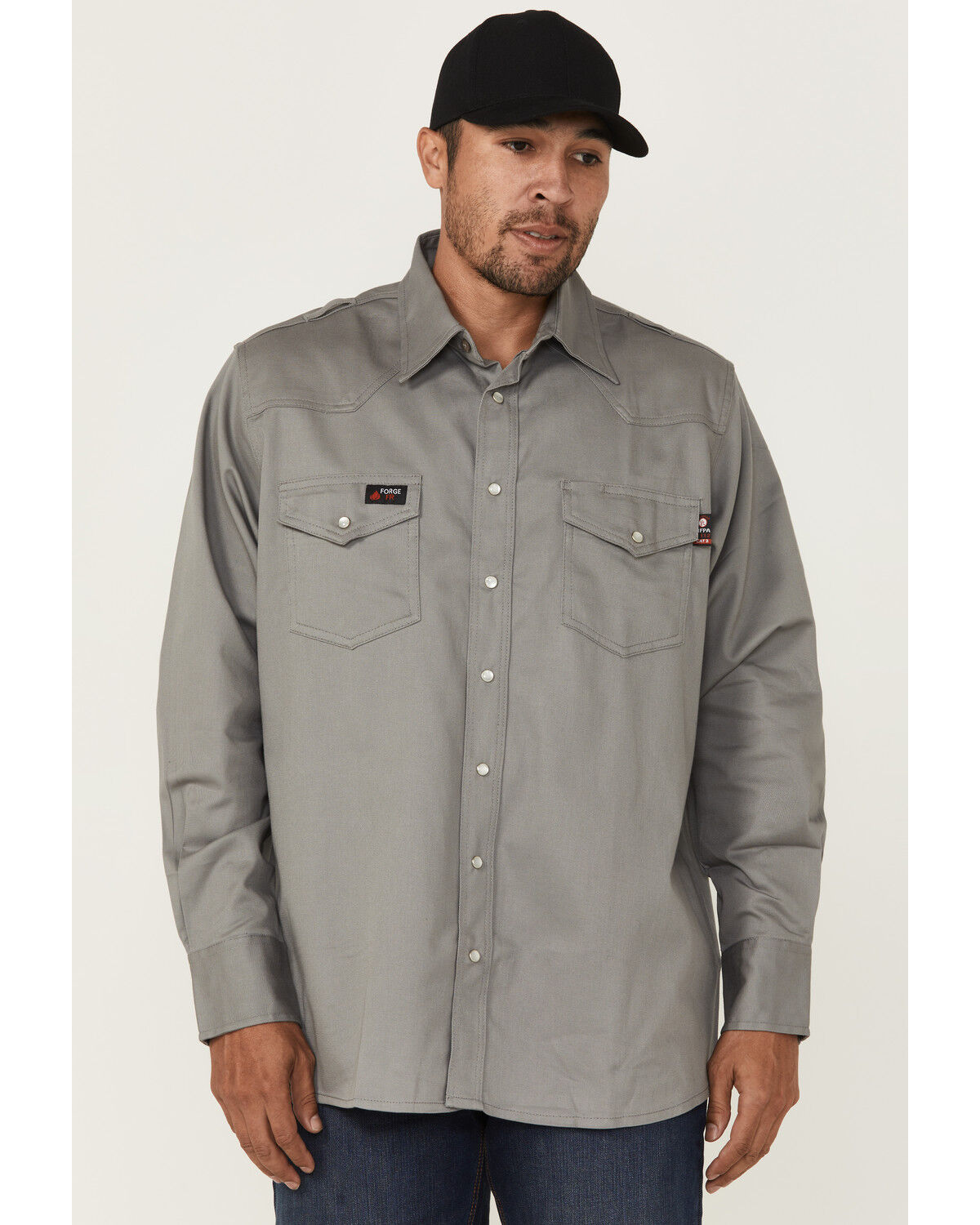 Image #1 - Forge Workwear Men's FR Solid Long Sleeve Snap Work Shirt, Light Grey, hi-res