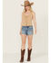 Image #1 - Idyllwind Women's Medium Wash Gypsy High Rise Faux Suede Embellished Comfort Stretch Denim Shorts, , hi-res