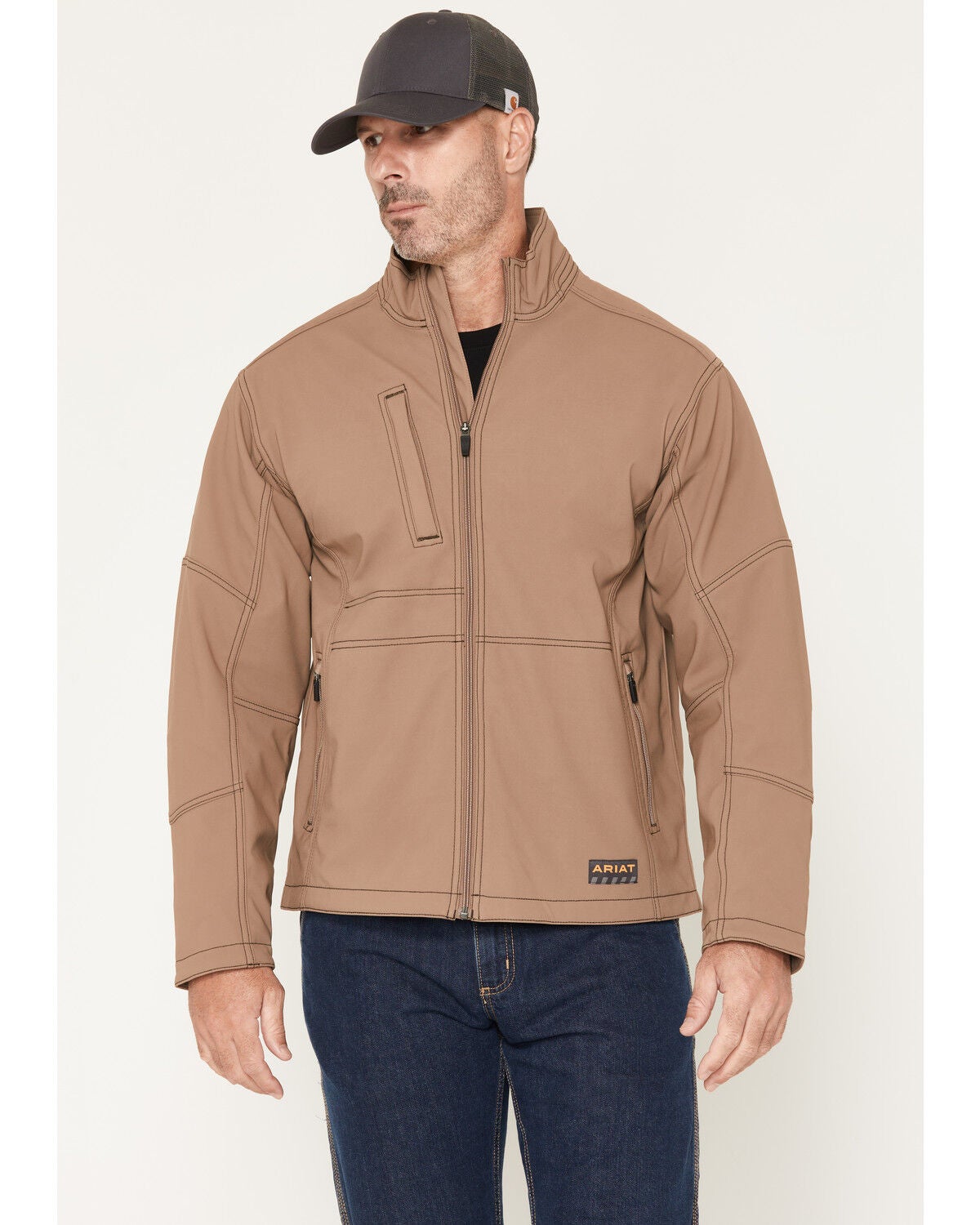 Ariat Men's Rebar Stretch Canvas Softshell Jacket, Brown, hi-res