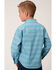 Roper Boys' Southwestern Print Long Sleeve Snap Western Shirt, Turquoise, hi-res