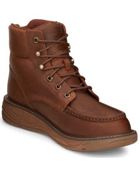Justin Men's Rush Waterproof 6" Lace Up Nano Non-Comp Wedge Work Boots - Moc Toe , Brown, hi-res