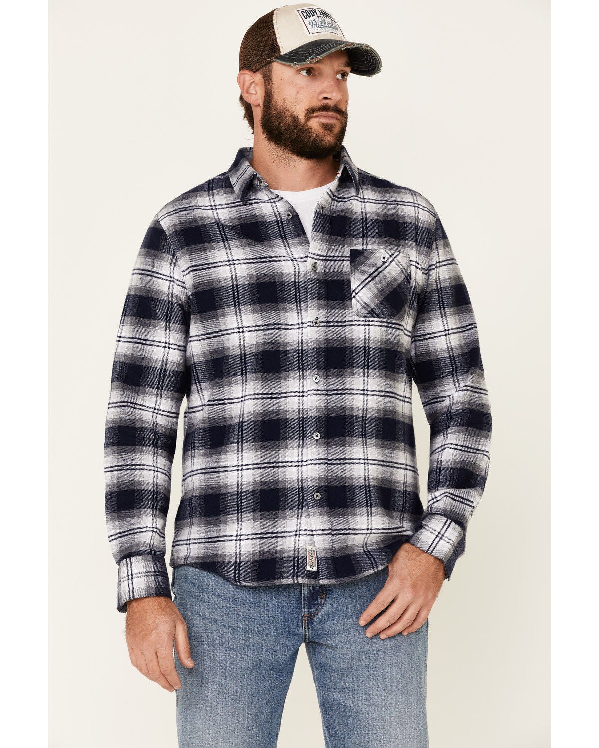 Flag & Anthem Men's Hanston Large Plaid Long Sleeve Flannel Shirt, Navy, hi-res