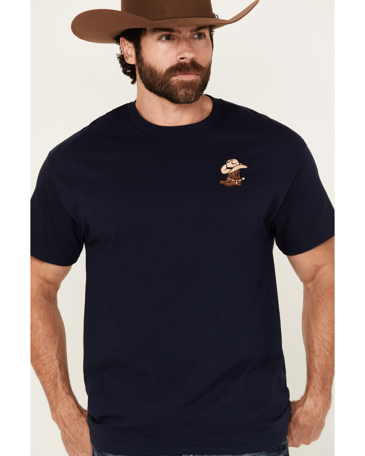 Image #3 - Riot Society Men's Boot Barn Exclusive Boots and Hat Embroidered Short Sleeve T-Shirt, Navy, hi-res