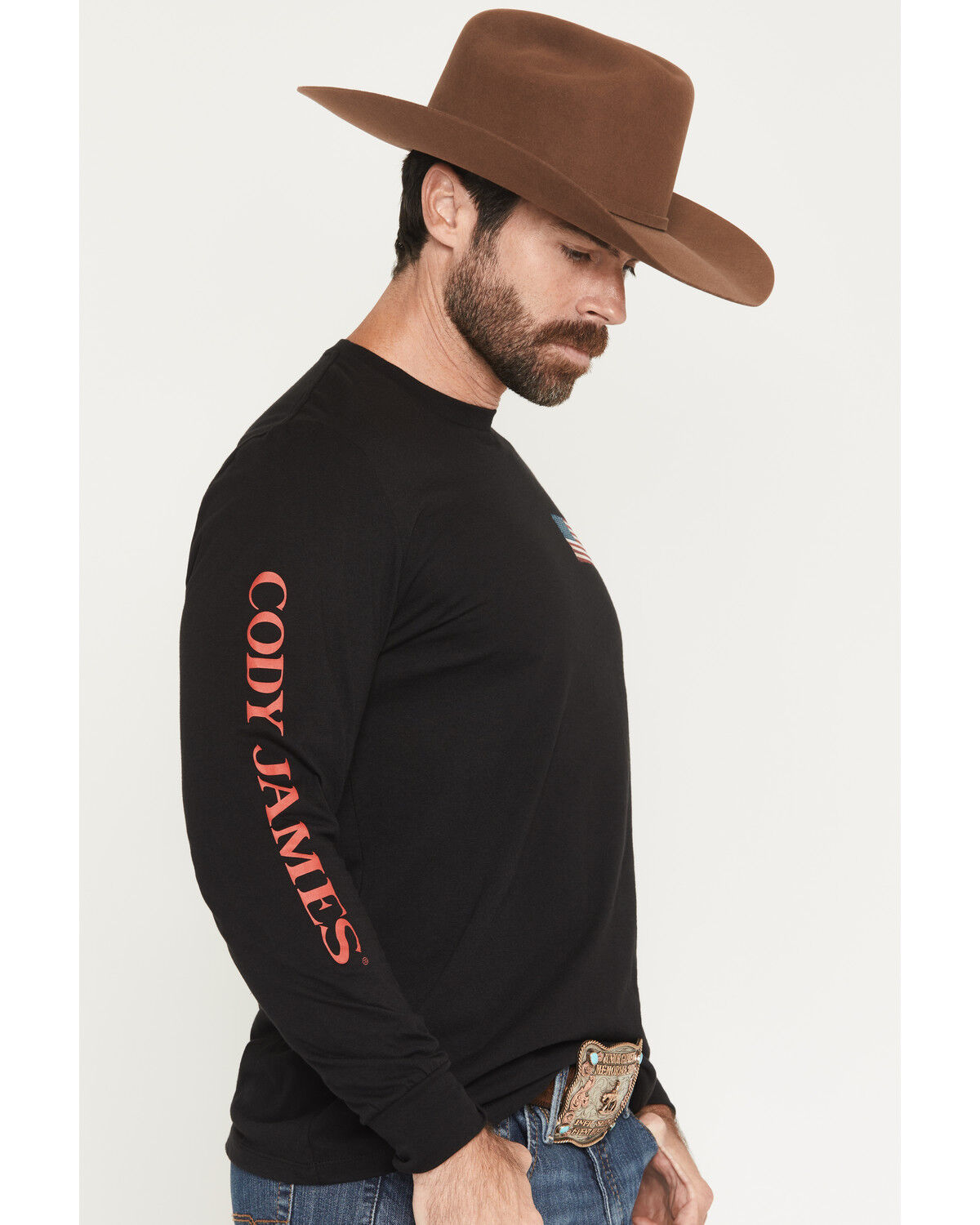 Image #2 - Cody James Men's Americana Logo Long Sleeve Graphic T-Shirt, Black, hi-res