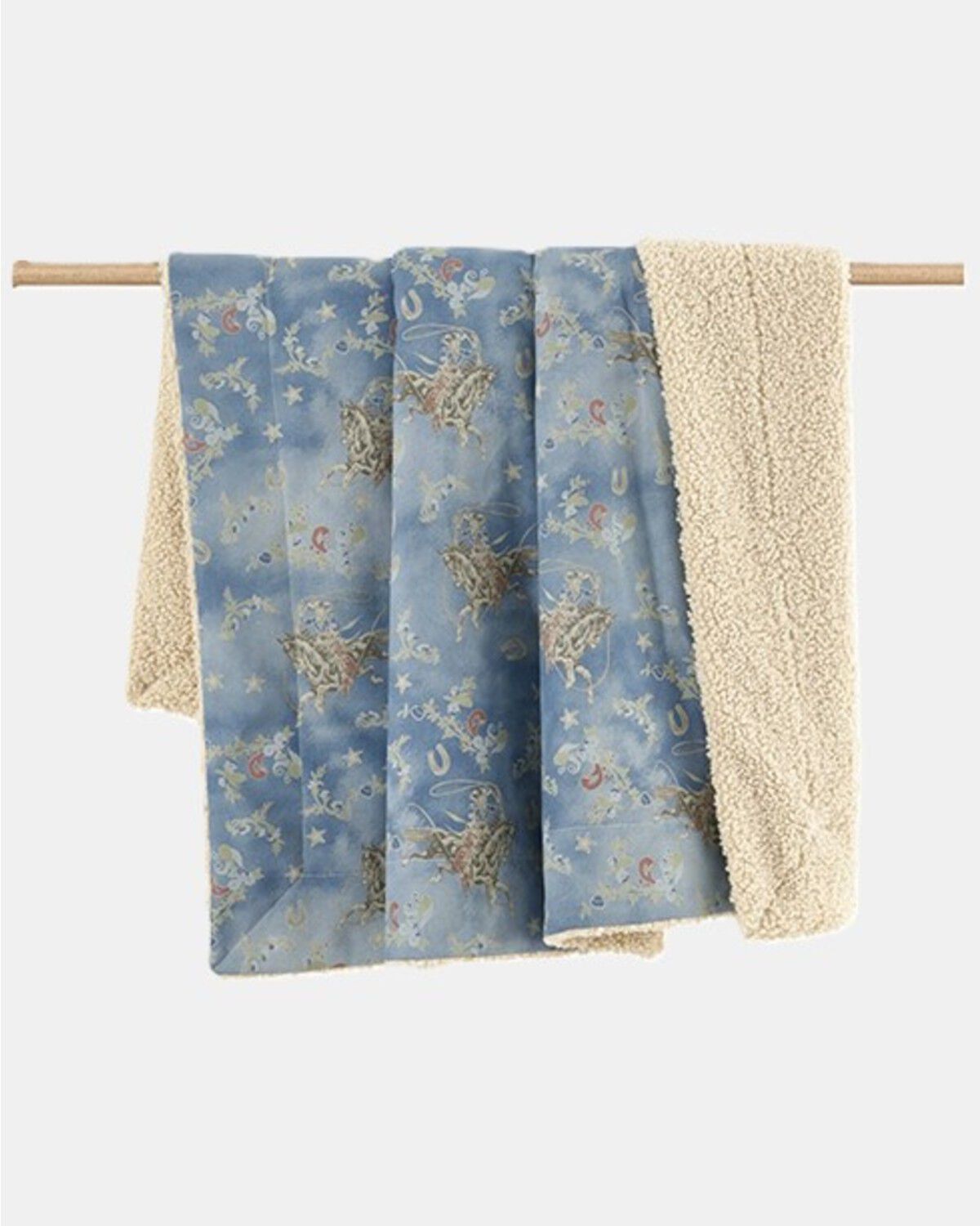 HiEnd Accents Lee Western Washed Denim Teddy-Backed Throw Blanket, Blue, hi-res