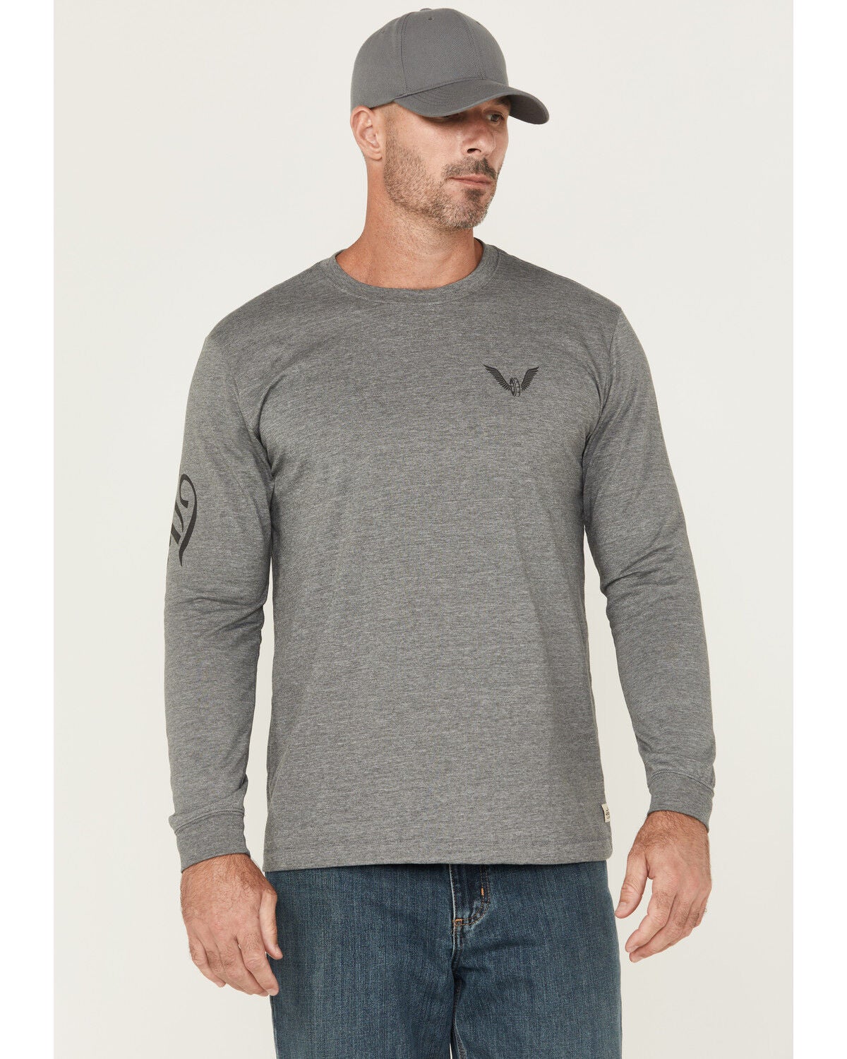 Thorogood Men's Wheel Script Logo Long Sleeve Graphic T-Shirt, Heather Grey, hi-res