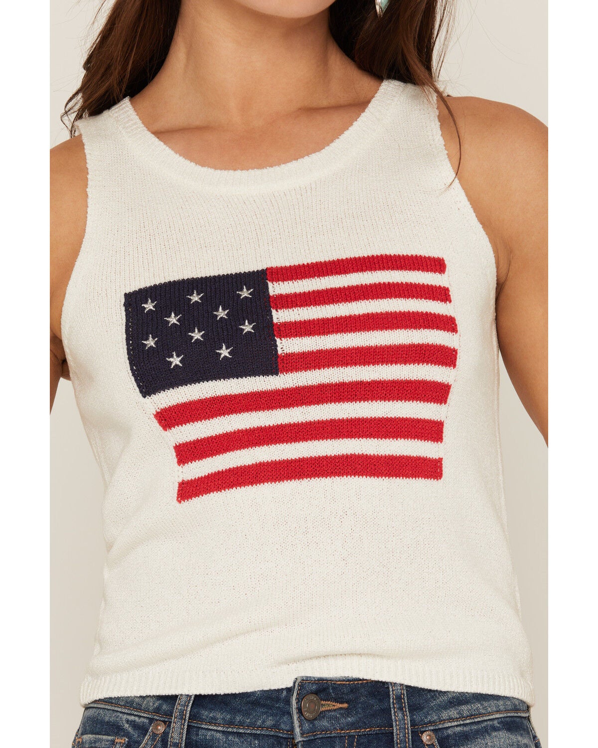Image #3 - Sadie & Sage Women's American Flag Embroidered Sweater Tank Top, White, hi-res