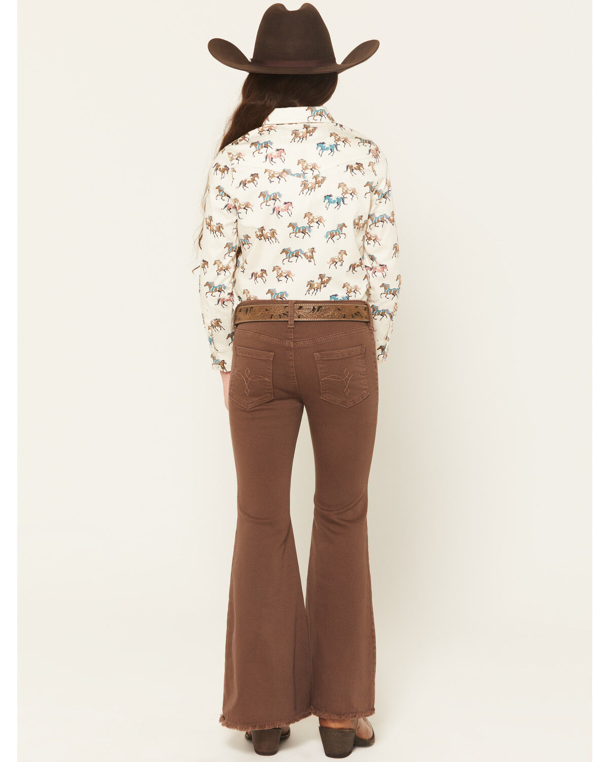 Image #3 - Shyanne Girls' Pull-On Flare Stretch Denim Jeans, Brown, hi-res